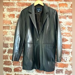 Denim & Co. Women’s Single Button Black Leather Blazer Jacket